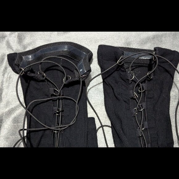 Noctex Lace Up Leg Warmers Thigh Highs Black Medium - Picture 7 of 8